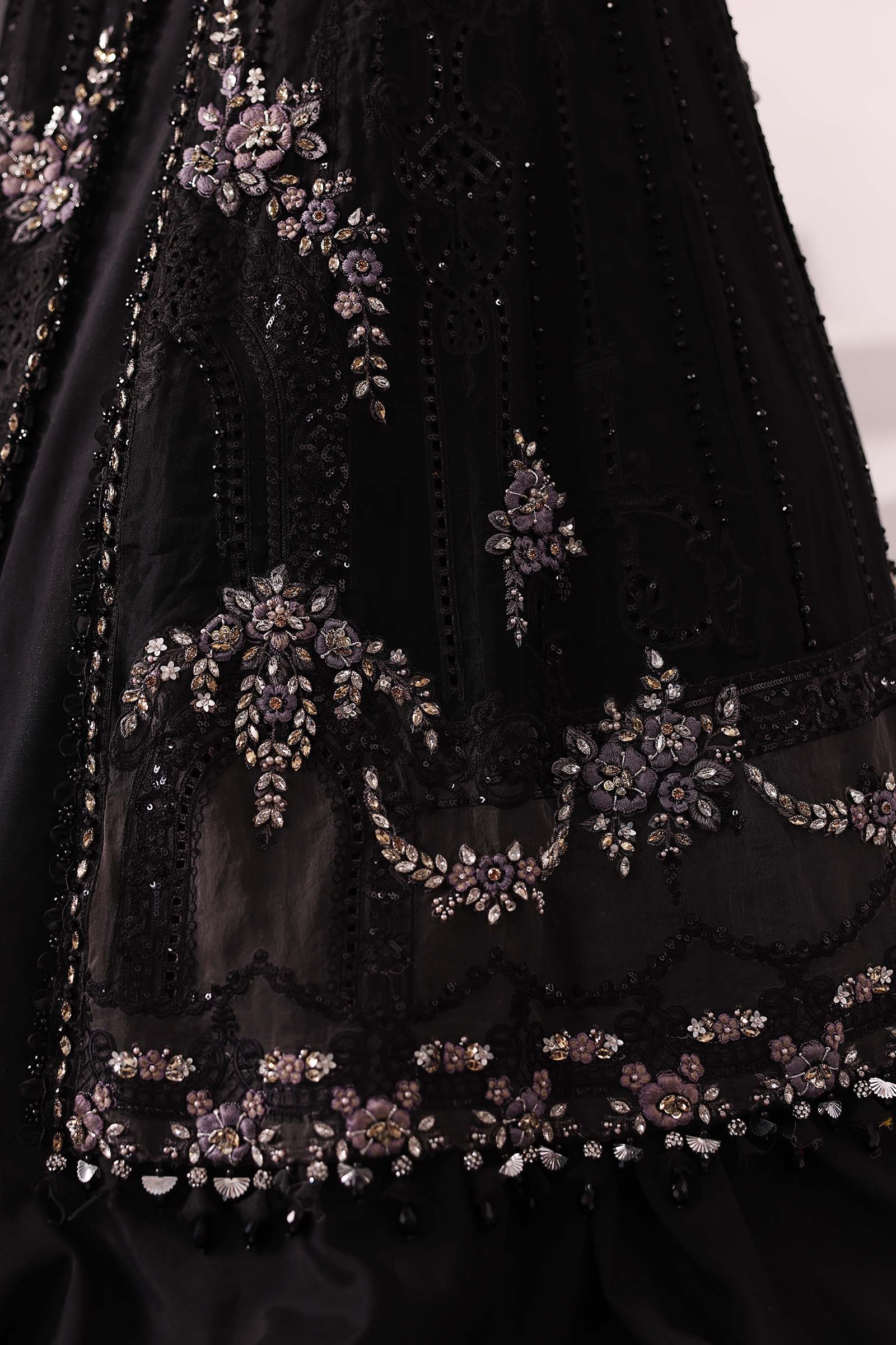 3 Piece Unstitched Embroidered Organza MC BLACK pakistani fashion…